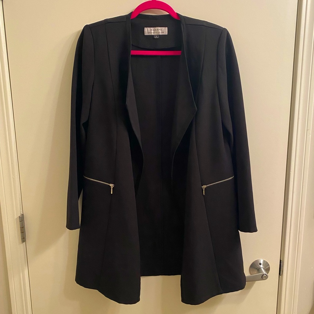 Tahari ASL Black Crepe Drape Jacket